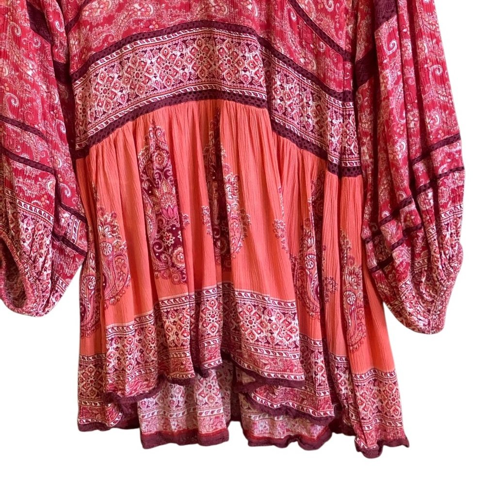 Free People Luna Scarf Print Tunic Dress Size Small - Red Combo - Picture 7 of 12